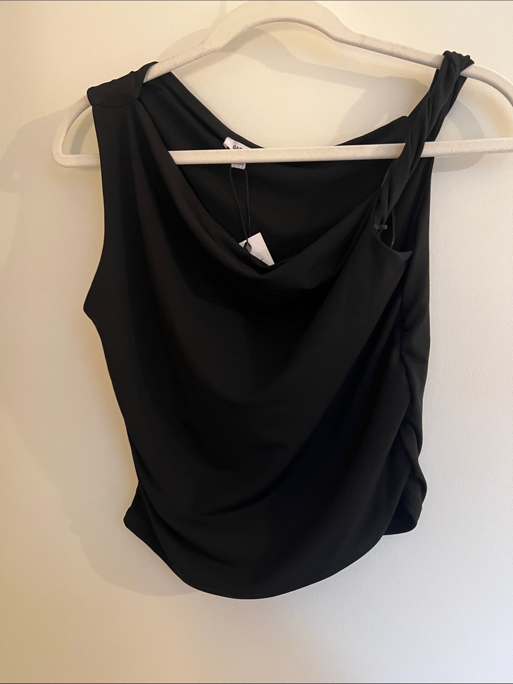 Garage Black Draped Cowl Neck Tank Top